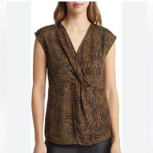 Halogen Twist Wrap Front Top Olive Black Splice Animal Size Small New
